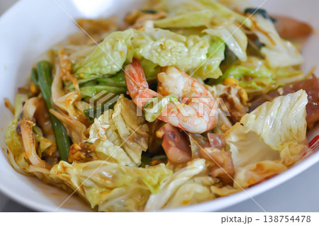 stir fried vegetable with shrimp and squid stir fried vegetable with shrimp and squid 138754478