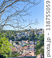 Scenic view of hillside residential area with colorful houses and trees under clear blue sky in a vibrant urban landscape 138755059