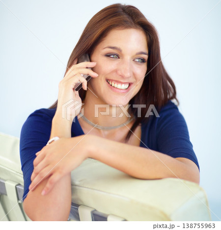 Happy woman, phone call and talking or relax for conversation, communication or networking at home. Attractive female person smile and speaking on mobile smartphone for online discussion at house Happy woman, phone call and talking or relax for conversation, communication or networking at home. Attractive female person smile and speaking on mobile smartphone for online discussion at house 138755963