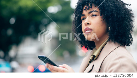 Woman, thinking or smartphone in city as professional worker, search and network with working in brazil. Business person, entrepreneur or trendy style with cellphone, technology or question on road Woman, thinking or smartphone in city as professional worker, search and network with working in brazil. Business person, entrepreneur or trendy style with cellphone, technology or question on road 138756004