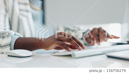 Hands, computer keyboard and business person typing online report, corporate development or web project. Closeup, research and employee working on company feedback, review or search agency database Hands, computer keyboard and business person typing online report, corporate development or web project. Closeup, research and employee working on company feedback, review or search agency database 138756279