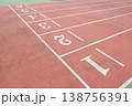 a Red Running Track with White Lane Markings 138756391