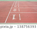 a Red Running Track with White Lane Markings 138756393