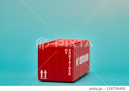 Red Cargo Container on Blue Background 138756492