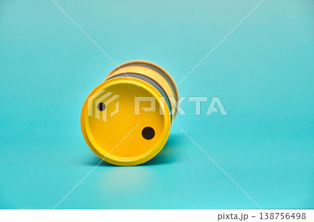 Yellow Cylinder on Blue Background - Minimalist Still Life 138756498
