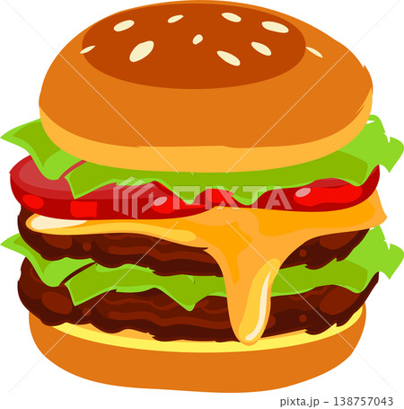cheeseburger with double beef patty melted cheese and fresh vegetables created for menu design or food branding cheeseburger with double beef patty melted cheese and fresh vegetables created for menu design or food branding 138757043