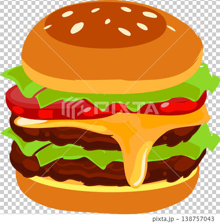 cheeseburger with double beef patty melted cheese and fresh vegetables created for menu design or food branding cheeseburger with double beef patty melted cheese and fresh vegetables created for menu design or food branding 138757043