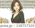 美優シリーズ：ランウェイ会場で視線を向ける若い女性モデルのイラスト素材 138757320
