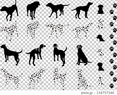 Dalmatian full body silhouette variations: Black & Spotted 138757348