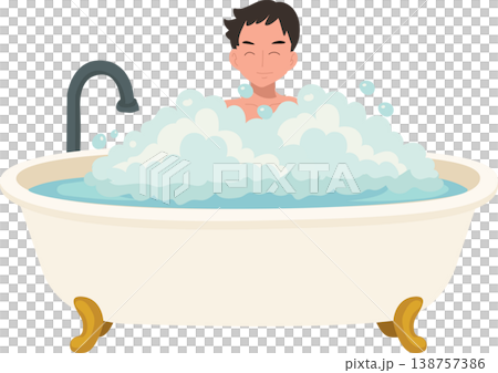 bath time hygiene concept cartoon man in bathtub with soap bubbles. bathroom lifestyle and personal care theme bath time hygiene concept cartoon man in bathtub with soap bubbles. bathroom lifestyle and personal care theme 138757386