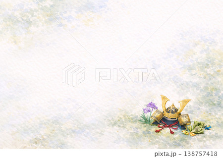 こどもの日シリーズ：端寄せ兜と中央余白の背景素材 138757418