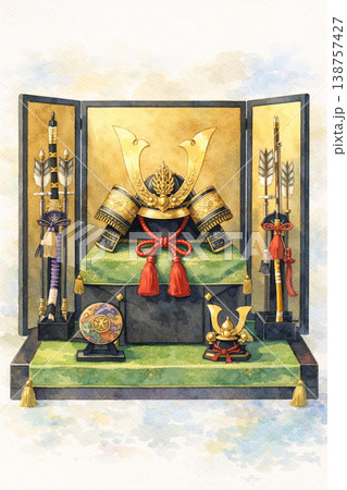 こどもの日シリーズ：五月人形の正面構図 138757427