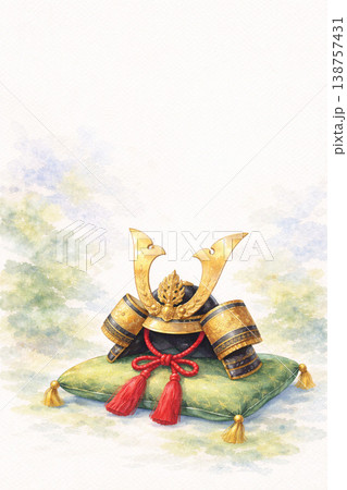 こどもの日シリーズ：兜と広々とした上部余白 138757431