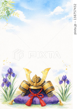 こどもの日シリーズ:兜と広々とした上部余白 こどもの日シリーズ:兜と広々とした上部余白 138757432