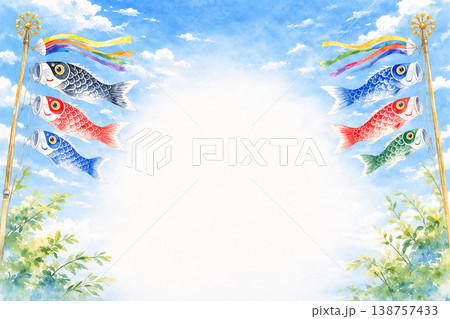 こどもの日シリーズ：鯉のぼりの和風フレーム 138757433