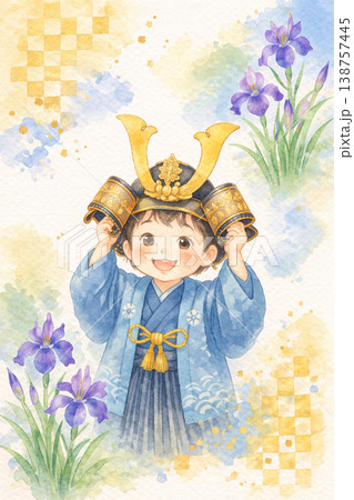 こどもの日シリーズ：兜をかぶる元気な子ども 138757445