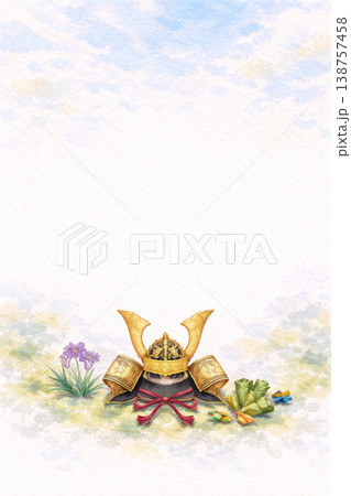 こどもの日シリーズ：下部中央の兜と広い上部背景 138757458