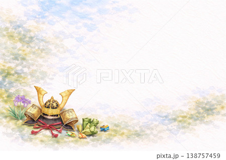 こどもの日シリーズ:左下兜と右上の対角余白背景 こどもの日シリーズ:左下兜と右上の対角余白背景 138757459