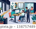 バリアフリー環境で働く多様性ある職場のイラスト 138757489