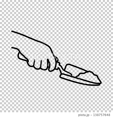 園芸用スコップを持つ手のラインアイコン 138757648