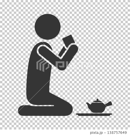 喝綠茶的人的剪影圖標 138757649