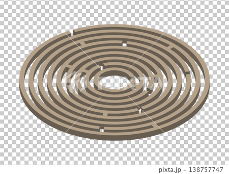 circular labyrinth isolated on white background, 3D maze illustration 138757747