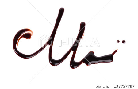 Chocolate sauce drizzle isolated on white background. Liquid chocolate syrup smear or splash. Clipping path. 138757797