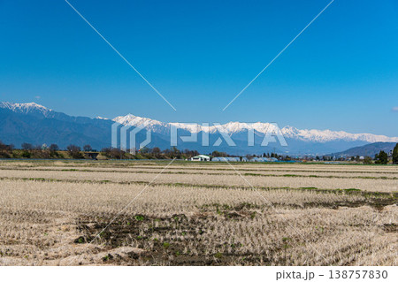田起こし前の田園風景と北アルプス 田起こし前の田園風景と北アルプス 138757830