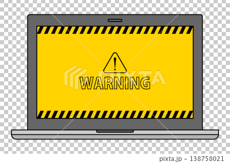A laptop screen displaying a "WARNING" message; an image of a one-click scam/fake billing scheme. A laptop screen displaying a "WARNING" message; an image of a one-click scam/fake billing scheme. 138758021