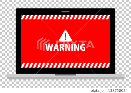 A laptop screen displaying a "WARNING" message; an image of a one-click scam/fake billing scheme. A laptop screen displaying a "WARNING" message; an image of a one-click scam/fake billing scheme. 138758024