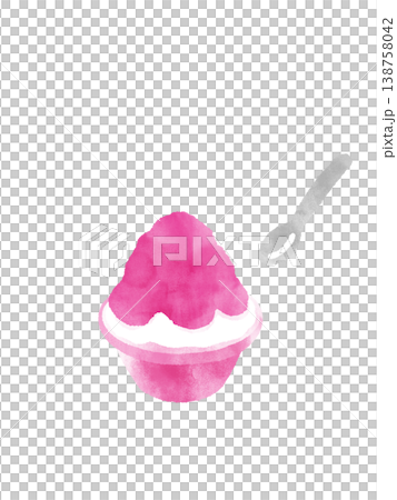いちごのかき氷 水彩イラスト かわいいデフォルメ 透過背景 いちごのかき氷 水彩イラスト かわいいデフォルメ 透過背景 138758042