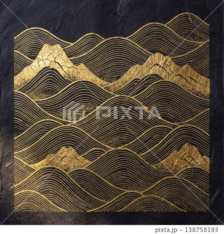 和風背景素材 浮世絵のような金色の波模様 和風背景素材 浮世絵のような金色の波模様 138758193