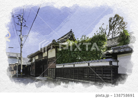 水彩画風 臼杵 二王座歴史の道 旧後藤家長屋門 大分県臼杵市 水彩画風 臼杵 二王座歴史の道 旧後藤家長屋門 大分県臼杵市 138758691