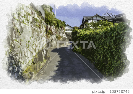 水彩画風　臼杵　二王座歴史の道　甚吉坂　大分県臼杵市 138758743