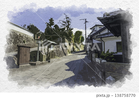 水彩画風　臼杵　二王座歴史の道　切通し　大分県臼杵市 138758770