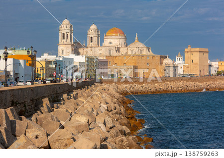 Cadiz Cathedral and waterfront seawall, Andalusia, Spain 138759263