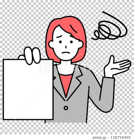 A woman in a suit is shown documents and appears distressed. A woman in a suit is shown documents and appears distressed. 138759405