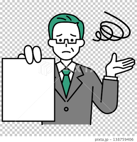 A middle-aged man in a suit is shown some documents and appears distressed. A middle-aged man in a suit is shown some documents and appears distressed. 138759406