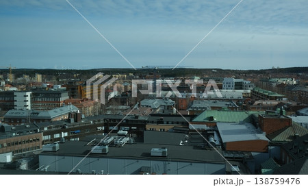 Sunset over Downtown Umea, Sweden and its river. 138759476
