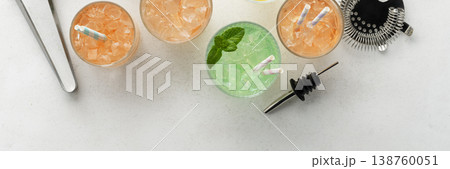 Colorful summer cocktails banner ice drinks Colorful summer cocktails banner ice drinks 138760051