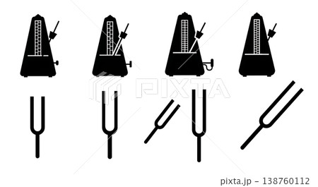 Black Solid Metronome Silhouettes Set of Six on White Background Black Solid Metronome Silhouettes Set of Six on White Background 138760112