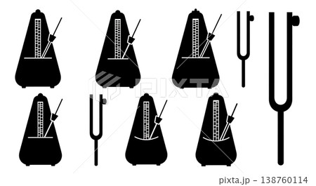 Black Solid Metronome Silhouettes Set of Six on White Background 138760114