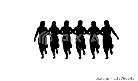 Black Solid Middle Eastern Dabke Silhouettes Set of Six on White Background 138760145