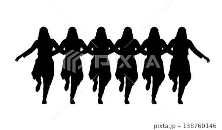 Black Solid Middle Eastern Dabke Silhouettes Set of Six on White Background Black Solid Middle Eastern Dabke Silhouettes Set of Six on White Background 138760146