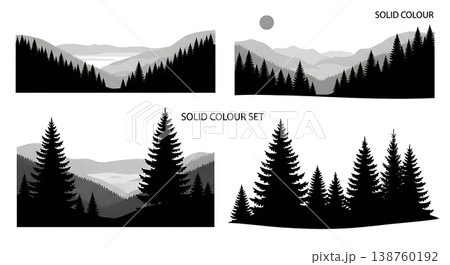 Black Solid Misty Pine Tree Silhouettes Set of Six Black Solid Misty Pine Tree Silhouettes Set of Six 138760192