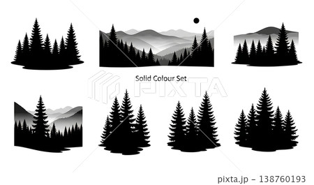 Black Solid Misty Pine Tree Silhouettes Set of Six Black Solid Misty Pine Tree Silhouettes Set of Six 138760193