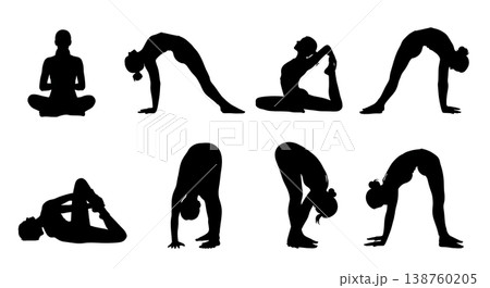Black Solid Mobility Flexibility Stretch Silhouettes Set of Six on White Background 138760205