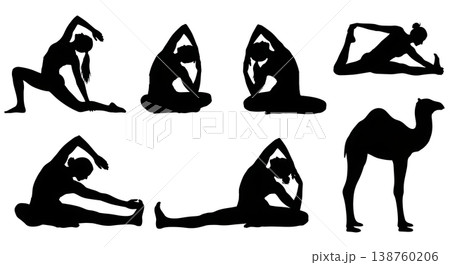 Black Solid Mobility Flexibility Stretch Silhouettes Set of Six on White Background Black Solid Mobility Flexibility Stretch Silhouettes Set of Six on White Background 138760206