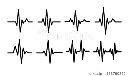 Black Solid Monitor Pulse Silhouettes Set of Six on White Background Black Solid Monitor Pulse Silhouettes Set of Six on White Background 138760252