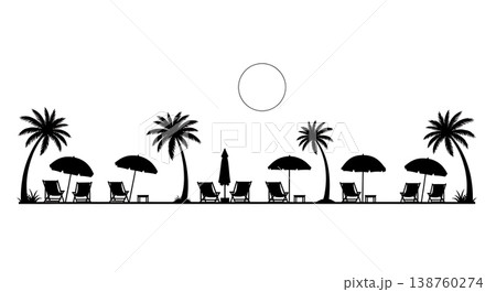 Black Solid Moonlit Beach Palm Silhouettes Set of Six on White Background 138760274